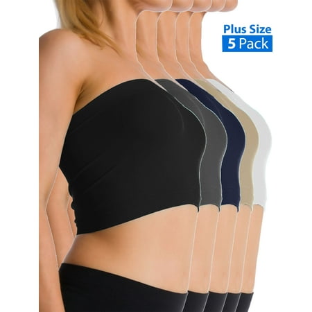 

Kuda Moda 5-Pack Women Plus Size Tube Top Bra Seamless Strapless Bandeau Bra XL 2X 3X 4X No Pad