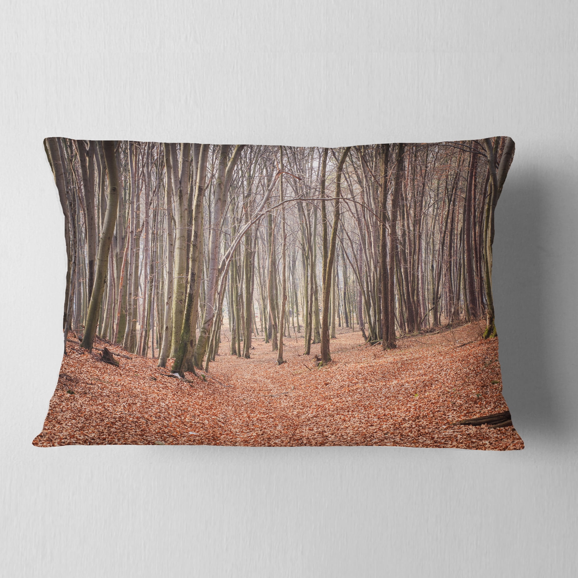 Designart Leaves in the Thick Fall Forest - Forest Throw Pillow - 12x20