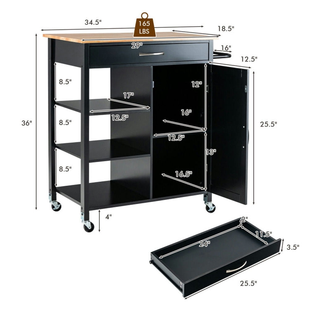 Finihen Rolling Cart, Kitchen Island Cart, Mobile Kitchen Island Cart with Rubber Wood Top, for Kitchen, Dining Room, Black Finihen Rolling Cart, Kitchen Island Cart, Mobile Kitchen Island Cart with Rubber Wood Top, for Kitchen, Dining Room, Black