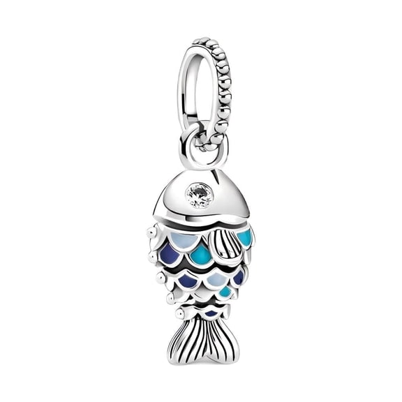 925 Sterling Silver Blue Scaled Fish Dangle Charm for Bracelet Charms Bangle Pendant Jewelry