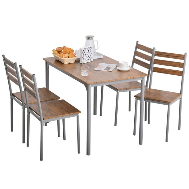Modern 5Piece Wooden Dining Kitchen table set 1 Table 4 Chairs