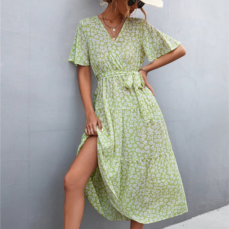 green emerald velvet dress TINMIIR Women's Summer Dresses V neck Cap Sleeve Allover Print Ruffle Trim  Shirred Waist Maxi Dress (Color : Mint Green, Size : Large) at Amazon  Women's Clothing store