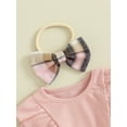 thumbnail image 5 of Bagilaanoe 3Pcs Baby Girls Fall Clothes Long Sleeve Ruffle Ribbed Tops + Plaid Skirt + Headband 6M 12M 18M 24M 3T 4T Kids Casual Skirt Set, 5 of 8