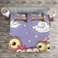 thumbnail image 3 of Ambesonne Bird Quilted Bedspread Set 3 Pcs, Cartoon Style Owl Family, King Size, Lavender and Brown, 3 of 3