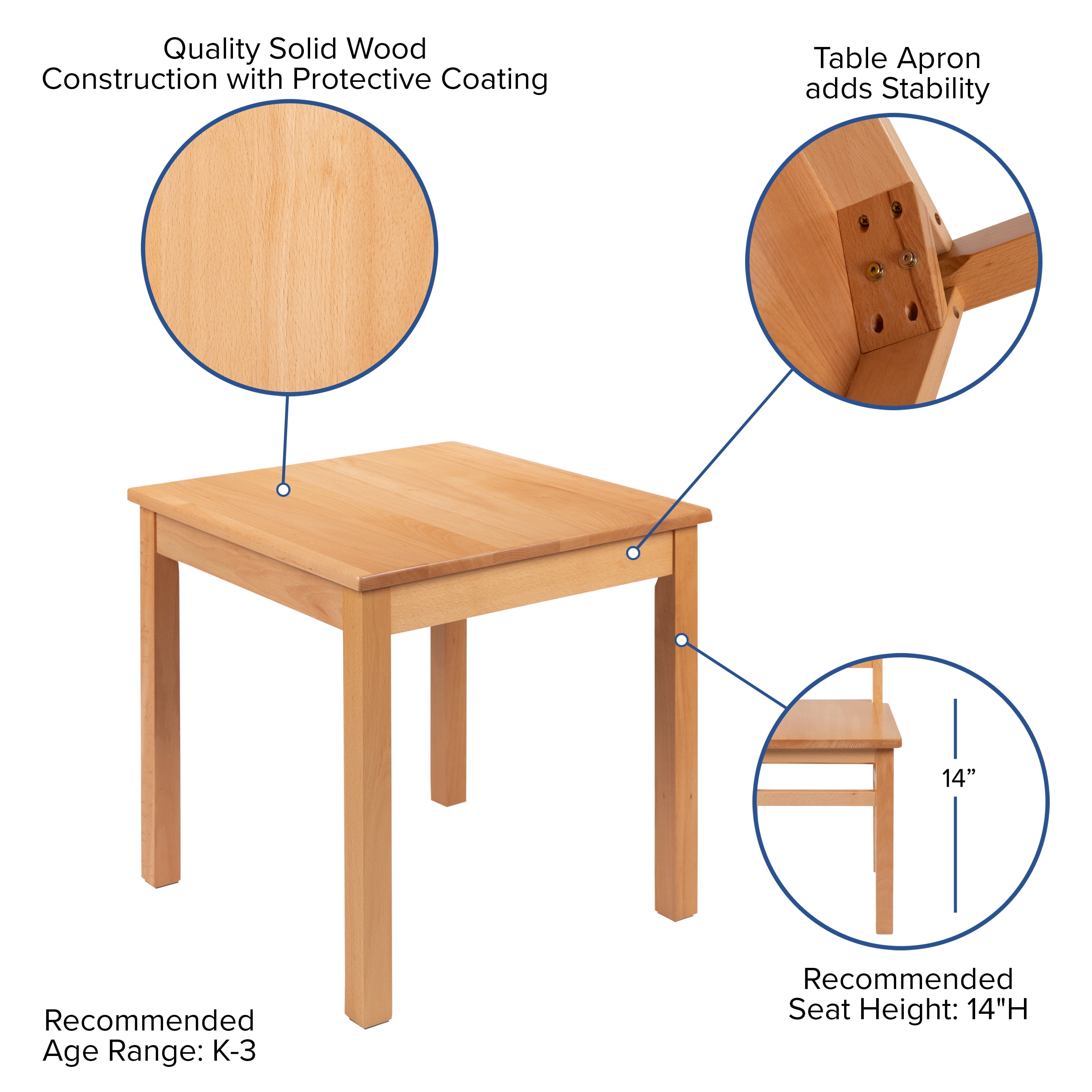 TOOKYLAND Wood Kids Table and Chairs Set,Natural,Sturdy,Doesn't  Wobble,Light Color Children's Furniture,Easy to Match