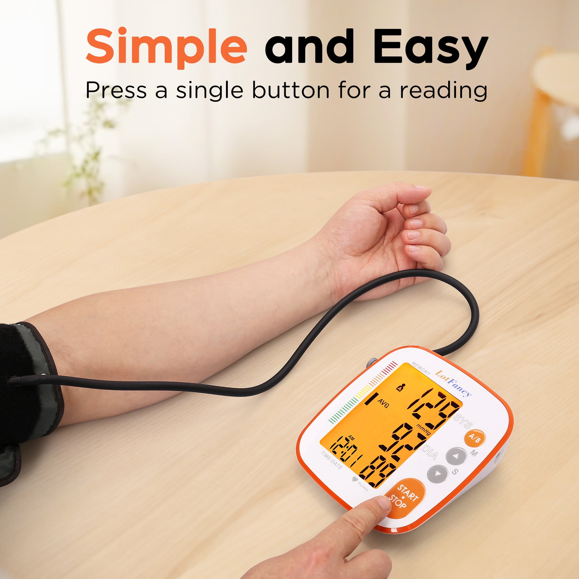 LotFancy Blood Pressure Monitor, Upper Arm Electric Blood Pressure Monitor for Home Trave, Rechargeable BP Monitors with  500 Recordings for 2 Users