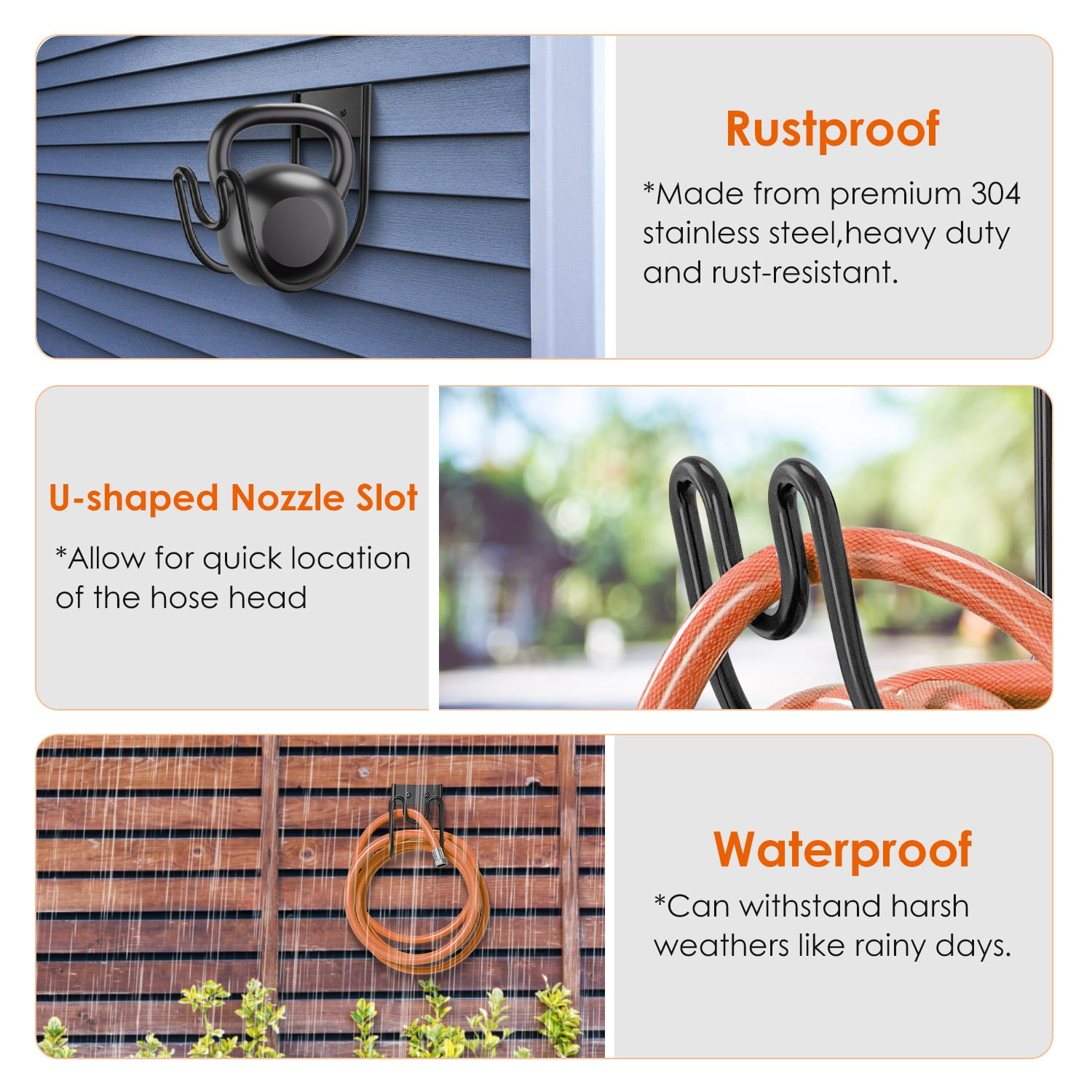 Imountek 2Pcs Wall Mounted Garden Hose Holder, Stainless Steel Hose Rack Reel Organizer for Water Hose Extension Cords