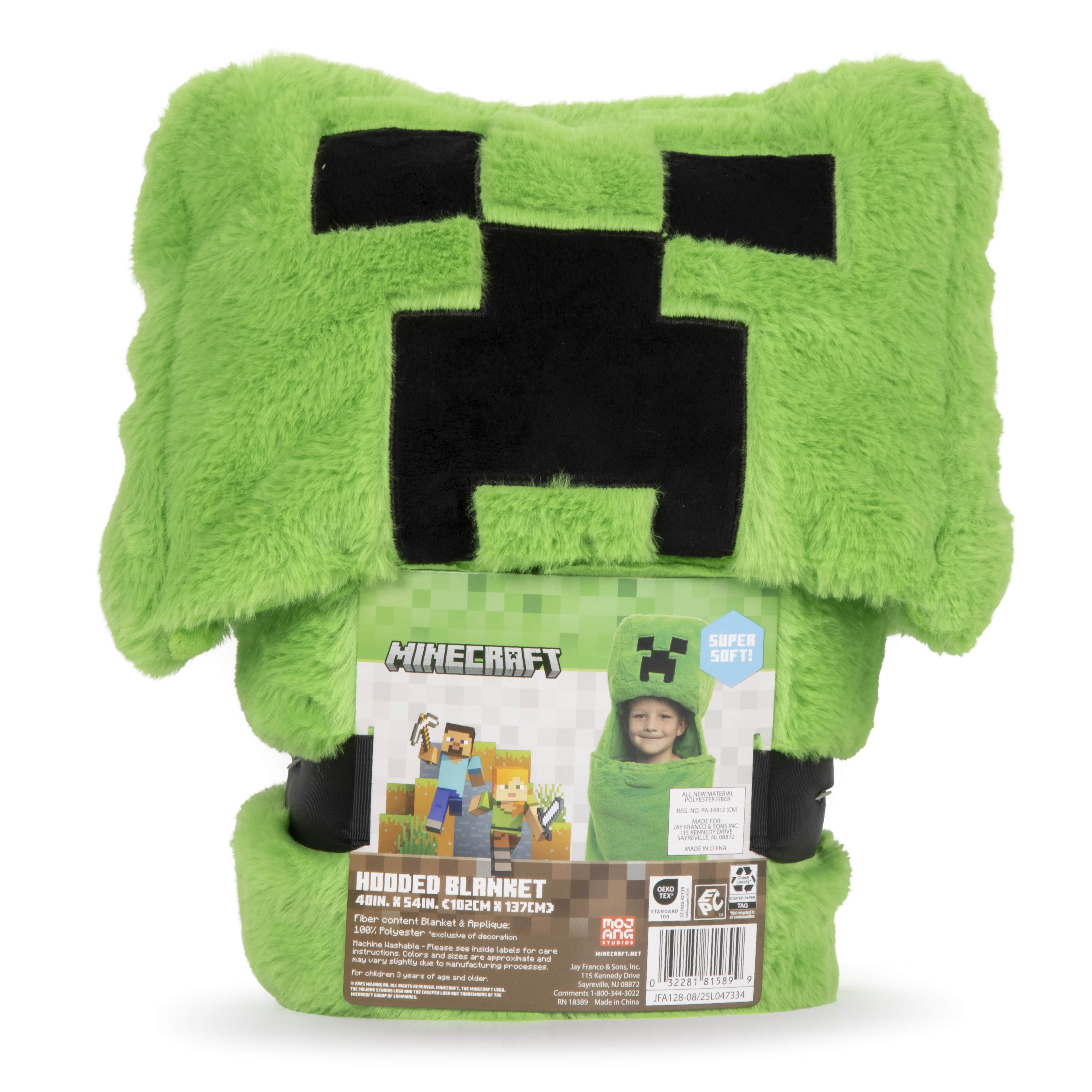 Minecraft Creeper Kids Hooded Silk Touch Throw Blanket, Polyester Faux Fur, Green, Mojang, 54" x 40"