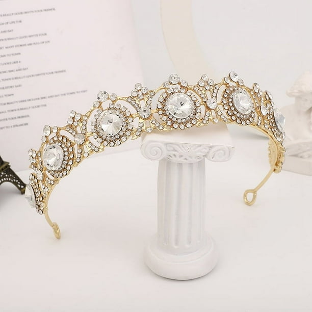 Zhuge Tiara de boda para novia, diadema de princesa, corona nupcial, joyería para el cabello con diamantes de imitación de cristal, decoración para novia, cumpleaños, graduación, boda (oro)