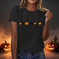 thumbnail image 2 of Htigea Womens Halloween T Shirts Pumpkin Black Cats Graphic Short Sleeve Tees Casual Loose Fit Pullover Cute Holiday Party Tops 01#Black L, 2 of 9