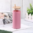 thumbnail image 1 of Botella de agua de vidrio de 500 ml con tapa de bambú y pajita, vaso de agua de boca ancha, vasos para beber, funda protectora de silicona con pajita, sin BPA, 1 of 4