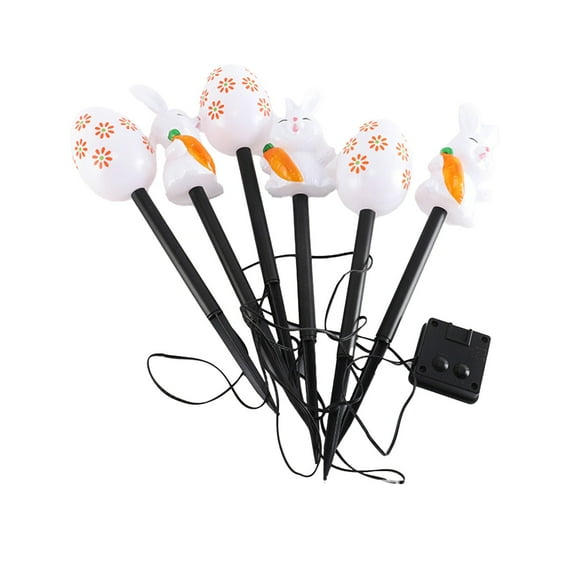 A 6 Piece Set Led Solar Lights Easter Bunny Carrot Egg Garden Decorative Outdoor Courtyard Floor Stake Lights Multicolor Plastic Size A Envelope Shipment Eligible