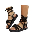 thumbnail image 3 of EliteGoogv Womens Lace Up Sandals Roman Style Flat Sandals Comfortable On Sandals Breathable Beach Summer Shoes For Women Casual Walking Footwear Black US :7, 3 of 8
