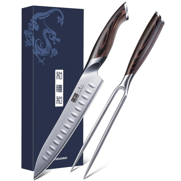 Set de Cuchillos de Cocina HOSHANHO Cuchillo para Cortar 8" y Tenedor 7" Afilados