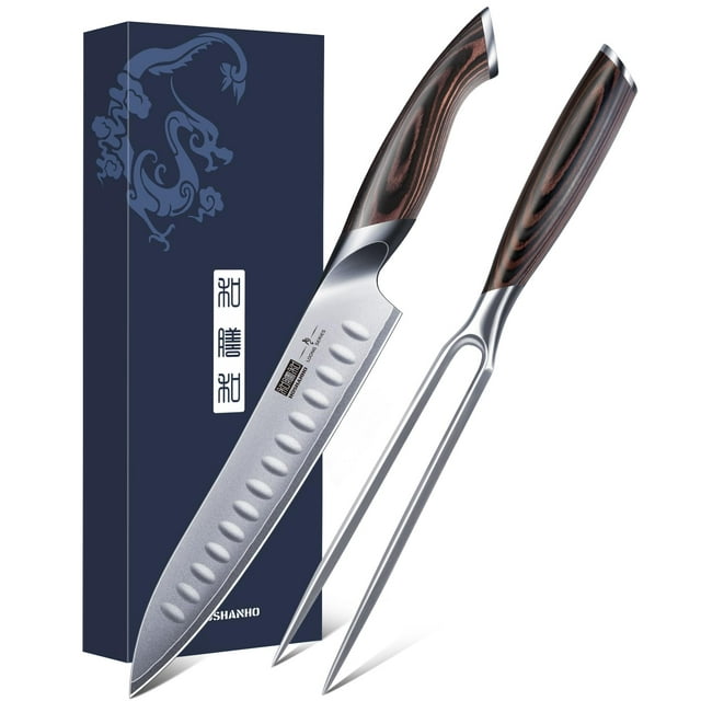 Set de Cuchillos de Cocina HOSHANHO Cuchillo para Cortar 8" y Tenedor 7" Afilados
