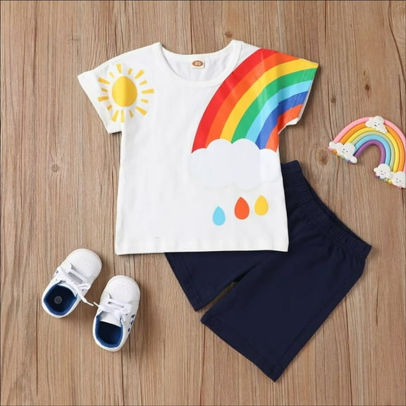 YEEDISON New Fashion Clothes Kids Clothes 2 Pcs Set Cotton Rainbow Patchwork Long Sleeve Tops trousers Sport Casual Baby Boy Clothes for 18M-6Y
