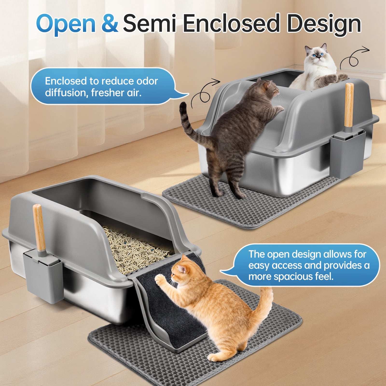 Stainless Steel Litter Box Covered, Odor-Free Cat Litter Box with High Sides, Durable Metal Litter Pan That Resists Stains, Easy-Clean Design to Reduce Scatter and Daily Maintenance