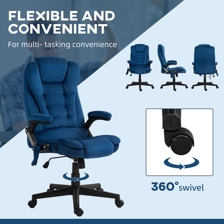 HOMCOM 6 Point Vibrating Massage Office Chair with Heat, Velvet High Back  Executive Office Chair with Reclining Backrest, Armrests, Drak Blue