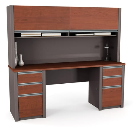 Bestar Connexion Double Pedestal Credenza Computer Desk And Hutch Bestar Connexion Double Pedestal Credenza Computer Desk And Hutch Bordeaux Slate