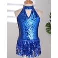 thumbnail image 3 of YIZYIF Girls Shiny Sequins Latin Dance Dress Costume Tassel Hem Dancewear Rumba Samba Dance Leotard, 3 of 7