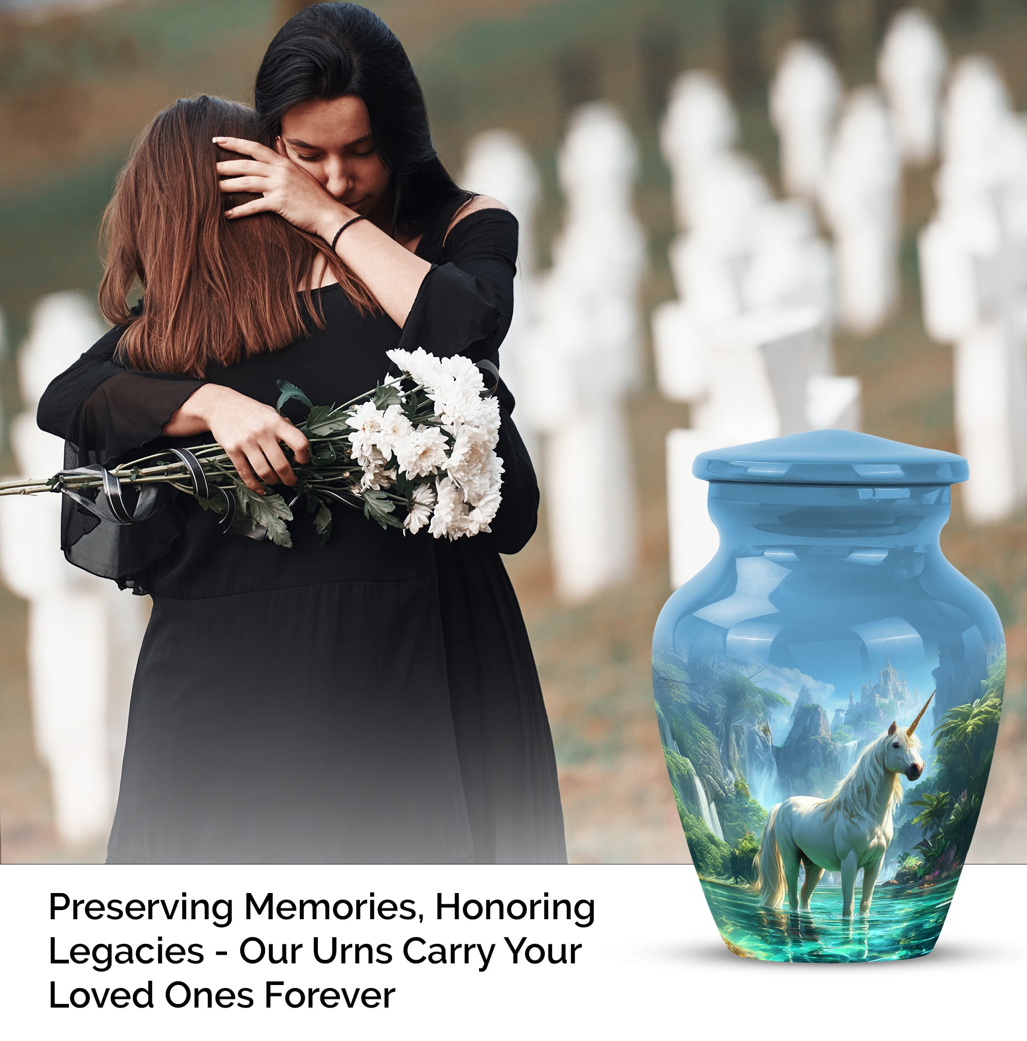 Unicorn Funeral Urn For Women - Blue Urns For Human Ashes For Uncle And Aunty - Cloud Decorative Urns For Human Ashes Adult - Small Cremation Urn For Adult Mother, 1 Large 10 Inch, 4 Keepsake 3 Inch