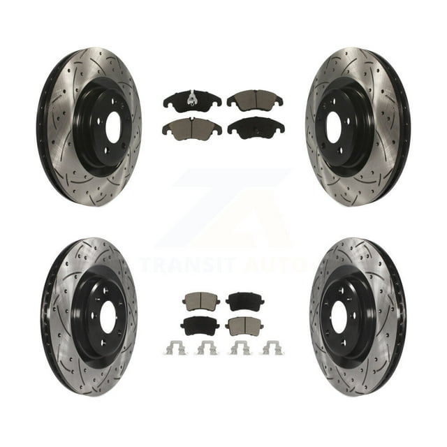 Transit Auto Front Rear Coated Drilled Slotted Disc Brake Rotors and Ceramic Pads Kit for Car Audi Q5 S4 S5 KDC-100480