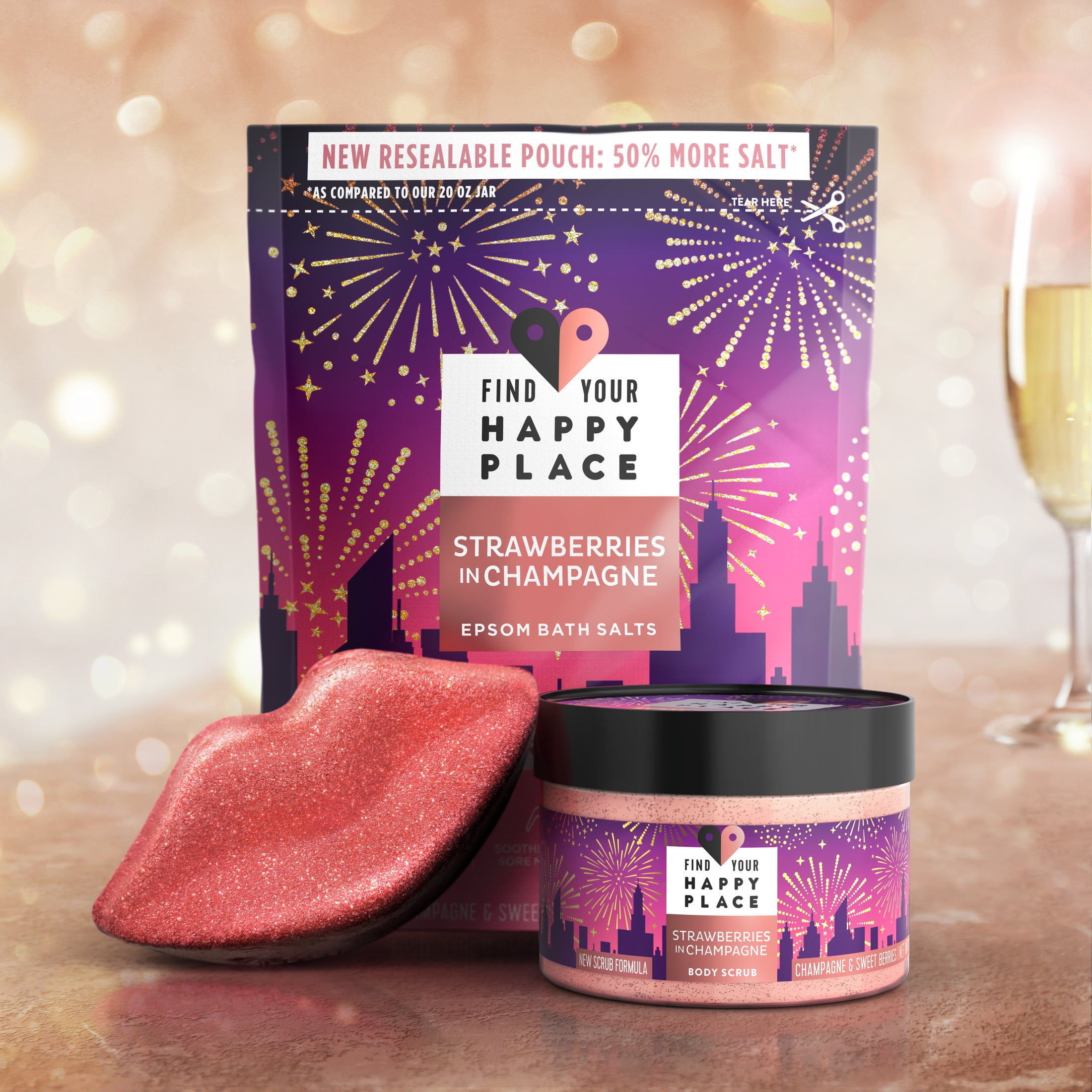 Find Your Happy Place Foaming Bath Bomb Strawberries in Champagne Sweet Berries and Champagne 4.6 oz