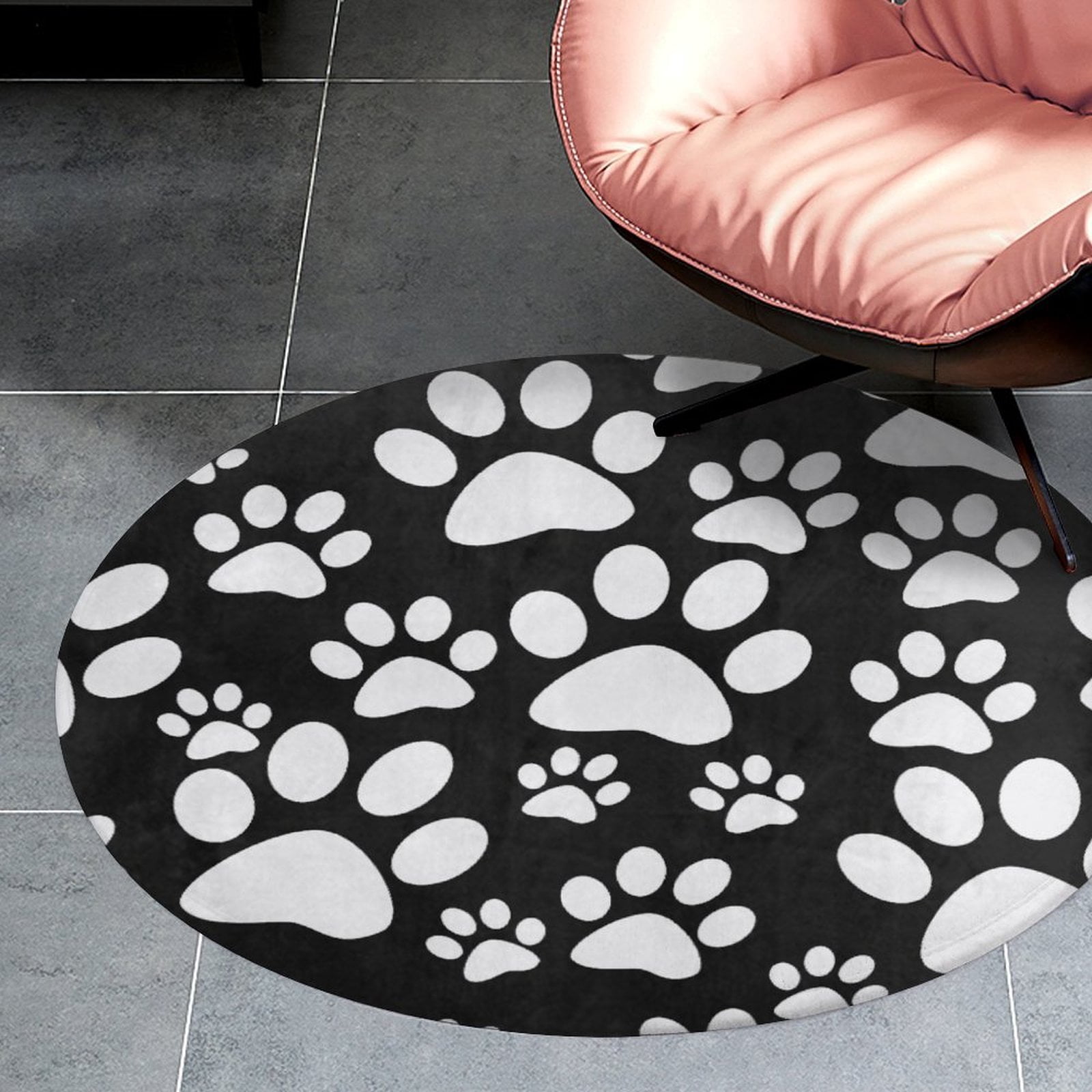 Paw Print Round Area Rugs for Bedroom Living Room, 2FT Soft Comfy Indoor Circle Carpets, Carpet Home Decor Floor Mat