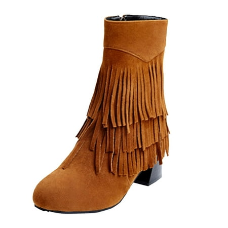 

Fsqjgq Snakeskin Booties Women Boots Elegant Three Layer Tassel Boots Short Leg Boots Thick Medium Heel Boots Women Fashion Boots Platform High Heel Boots Brown 42