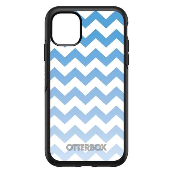 DistinctInk OtterBox Symmetry Custom Case for Apple iPhone 15 (6.1" Screen) - White Blue Fade Ombré Chevron Stripes - Slim Profile Design