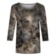 thumbnail image 2 of Camiseta de Cuello Redondo de Manga Larga de la Mujer Floral Impresa 3/4 Manga Top de Moda Casual para Primavera Verano Diario, 2 of 5