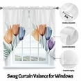 thumbnail image 3 of Spring Orange Swag Curtain Valance for Windows, Flower X-ray Illustration of Tulips Blue Leaf Window Treatments Short Swag Topper for Kitchen Windows Bathroom Bedroom, 28"x36", 3 of 8