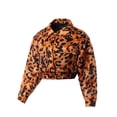 thumbnail image 2 of A2Y Women's Cropped Front Two Pocket Snap Quilted Padding Bomber Jacket Leopard Orange L, 2 of 3