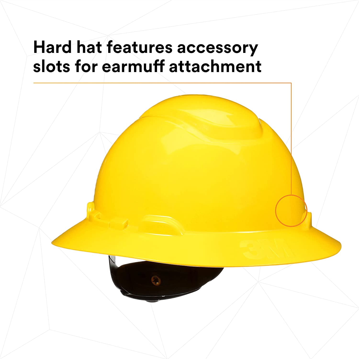 3M Full Brim Hard Hat H-802R, 4-Point Ratchet Suspension, Yellow