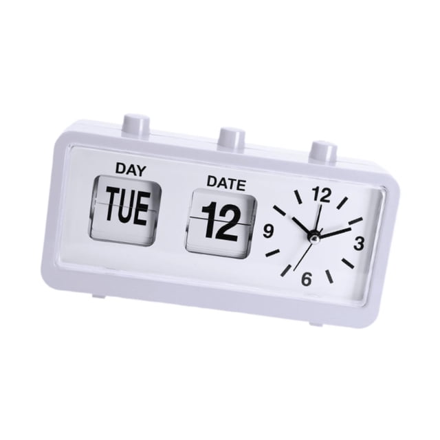 Reloj de escritorio plegable, adorno de regalo de cumpleaños, fecha y semana, para mesita de noche, cafetería, dormitorio Blanco