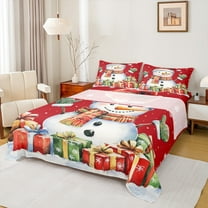 Castle Fairy Kids Children Xmas Snowman Twin Sheet Sets 3pcs,Merry Christmas Gifts Twin Fitted Sheet Microfiber,Happy New Year Breathable Flat Sheet,Ultra Soft Home Decor