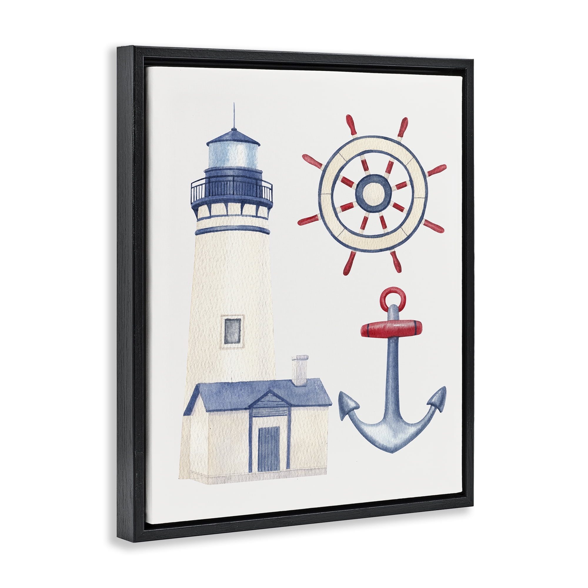 Stupell Industries Nautical & Boating Gear Nautical & Beach Painting Black Floater Framed Canvas Art Print Wall Art, 17 x 21