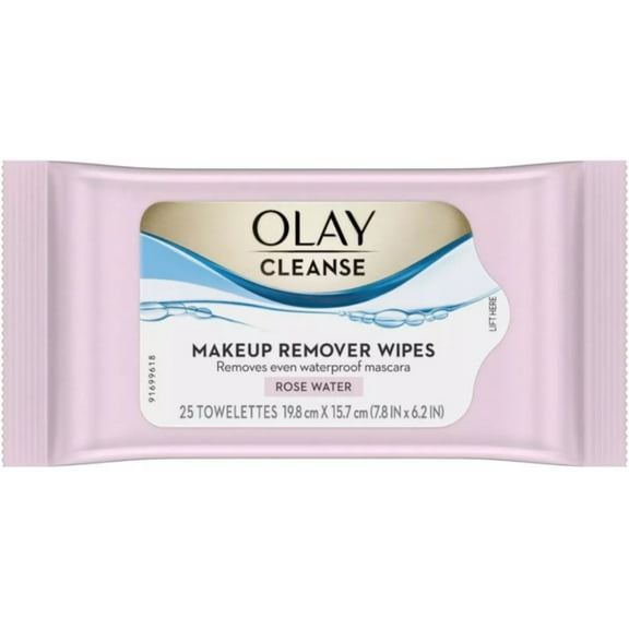 OLAY Cleanse Makeup Remover Wipes, Rose Water 25 ea (Pack of 2)