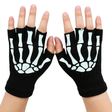 - Simplicity Unisex Half Finger Skeleton Pattern Glow in the Dark Knit Gloves