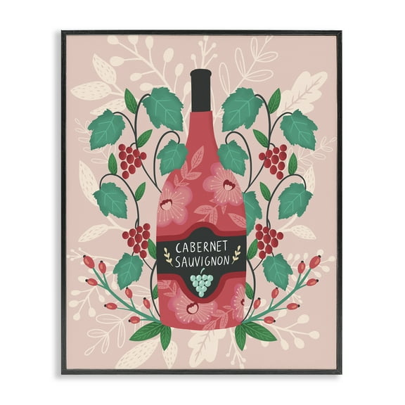 Stupell Industries Classic Floral Wine Bottle Food & Beverage Painting Black Framed Art Print Wall Art, 11 x 14