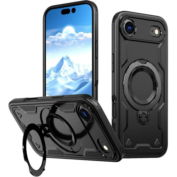 MYKOMI Magnetic Case for iPhone 17 Air,Military Grade Protection Heavy Duty Shockproof with Rotating Ring Kickstand Case Cover for iPhone Air