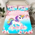 thumbnail image 2 of Unicorn Bed Sheets Set Dreamy Horse Cartoon Animal Full Sheet Set ,Cherry Blossom Sheets Gradient Blue Pink Japan Floral Bed Set,Japanese Flowers Cute Room Decor, 2 of 5