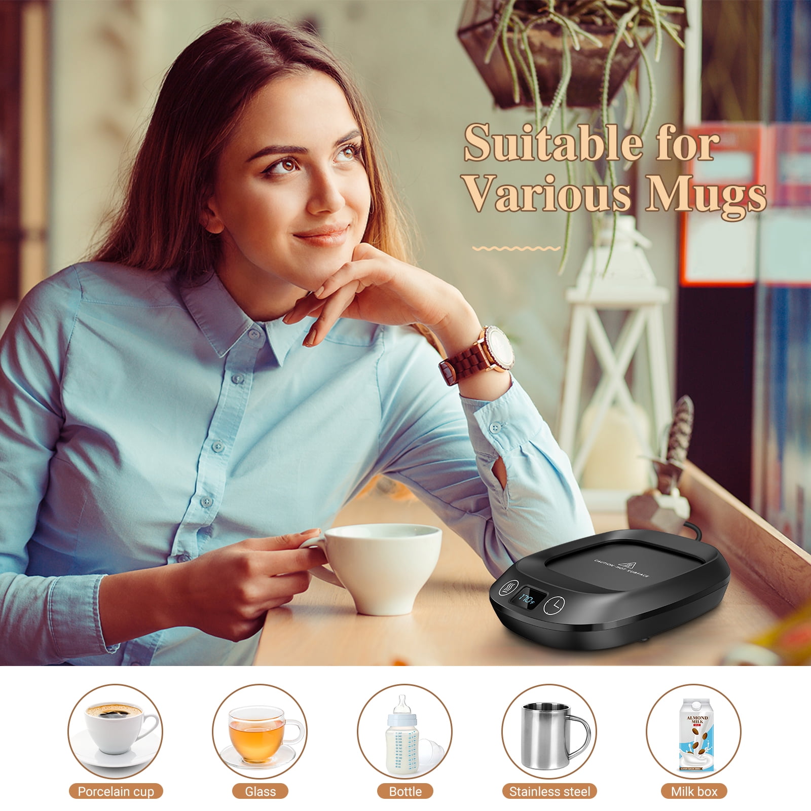 WHOLEV Coffee Mug Warmer, Smart Mug Warmer for Desk/Home, 3 Heat Settings  Temperature Controlled, 8H Auto Off with Phone Wireless Charging, Candle