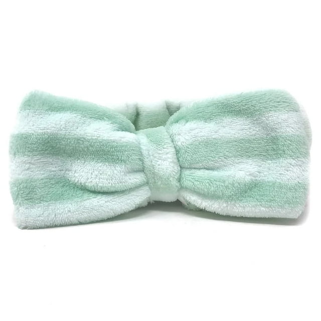 Diadema de peluche The Crme Shop | Diadema de spa | Diadema para lavarse la cara | Diademas para el cuidado de la piel | Diademas suaves y esponjosas para mujer (rayas verde menta)