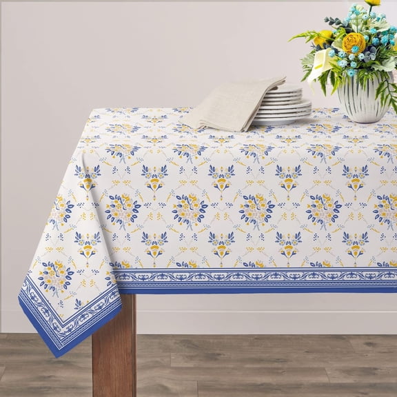 French Country Tablecloth 60 x 84 Inch – Vintage Floral Waterproof Fabric Table Cover, Wrinkle-Free and Washable for Farmhouse Dining or Kitchen Table