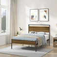 thumbnail image 2 of Danolapsi Metal Ceres Metal Bed, Black with Walnut Wood Headboard&Footboard, 2 of 8