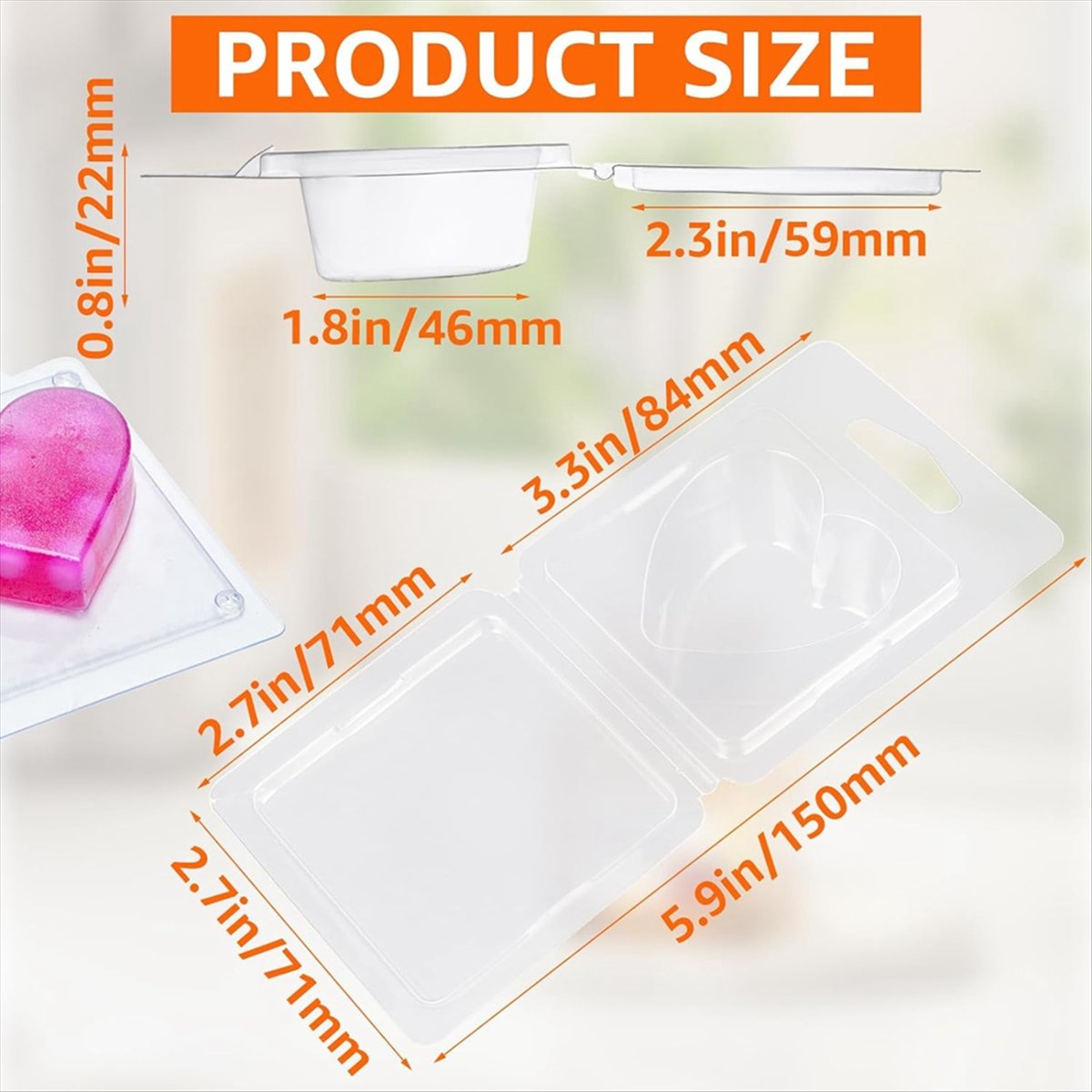 150Pack Wax Melt Container 1.3 Oz Plastic Wax Melt Set for Wax Melts Clear Wax Flip Top, Empty Candle Melt,Heart Shape