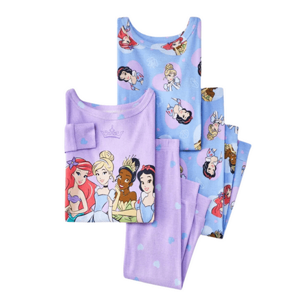 Disney Toddler Girls 4pc Snug Fit Disney Princess Cotton Pajama Set Purple 12M