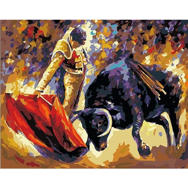 Cuadros Decorativos Corrida de toros española pintura DIY por números Kit de dibujo acrílico al óleo Digital Tmvgtek embutido en tela