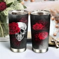 thumbnail image 2 of 20oz Unique Skull Gifts for Men, Women, Gothic Gifts for Women, Goth Gifts, Valentines Day Gifts for Her, Him, Inspirational Rose Flower Skull Tumbler Cup, Insulated Travel Coffee Mug with Lid, 2 of 6